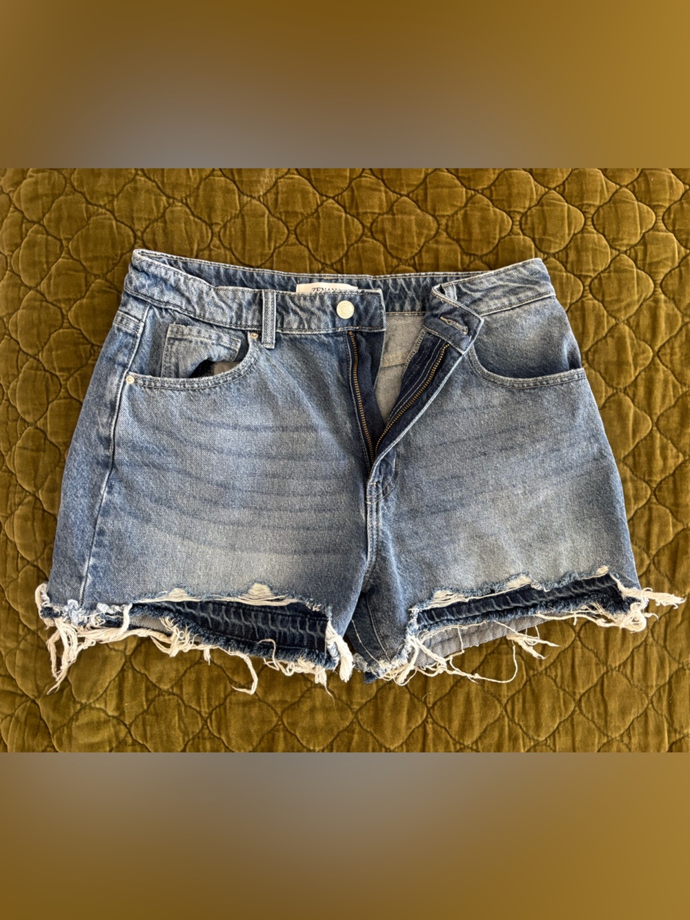 Zenana High Waisted Distressed Frayed Raw Hem Denim Shorts